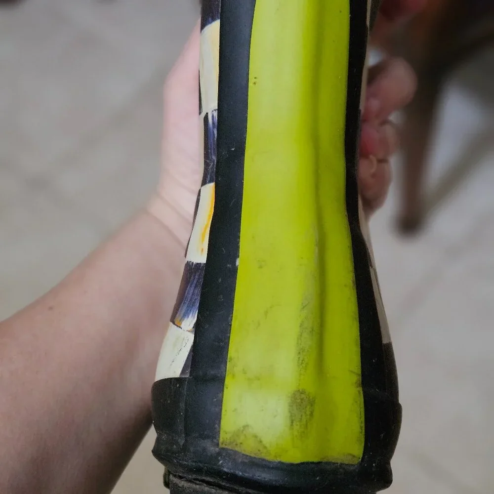 VERY RARE MACKENZIE CHILDS HUNTER COURTLY CHECK GREEN TALL RAIN BOOTS WELLIES 8